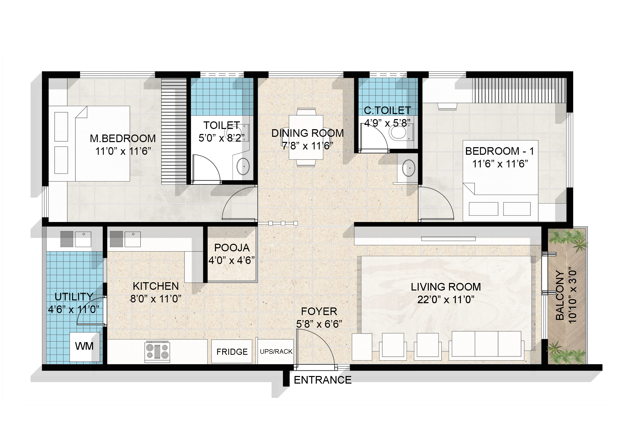 2BHK Floor Plan