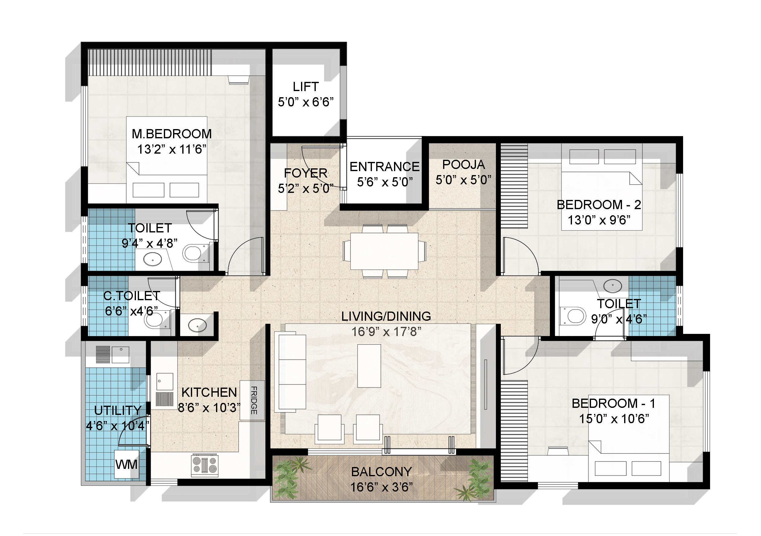 3BHK Floor Plan