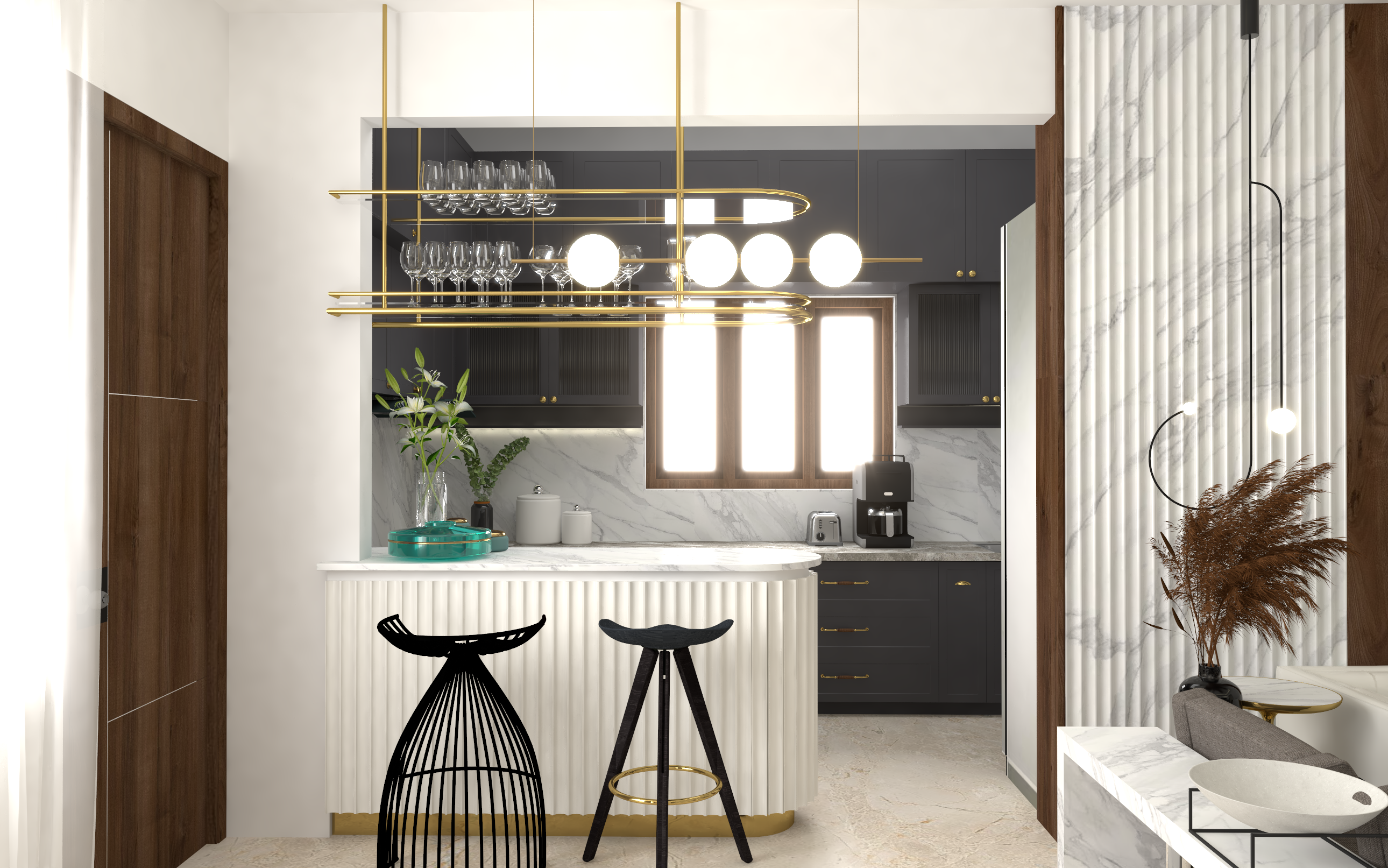 MODERN ELEGANCE Living Room with Marble Wall